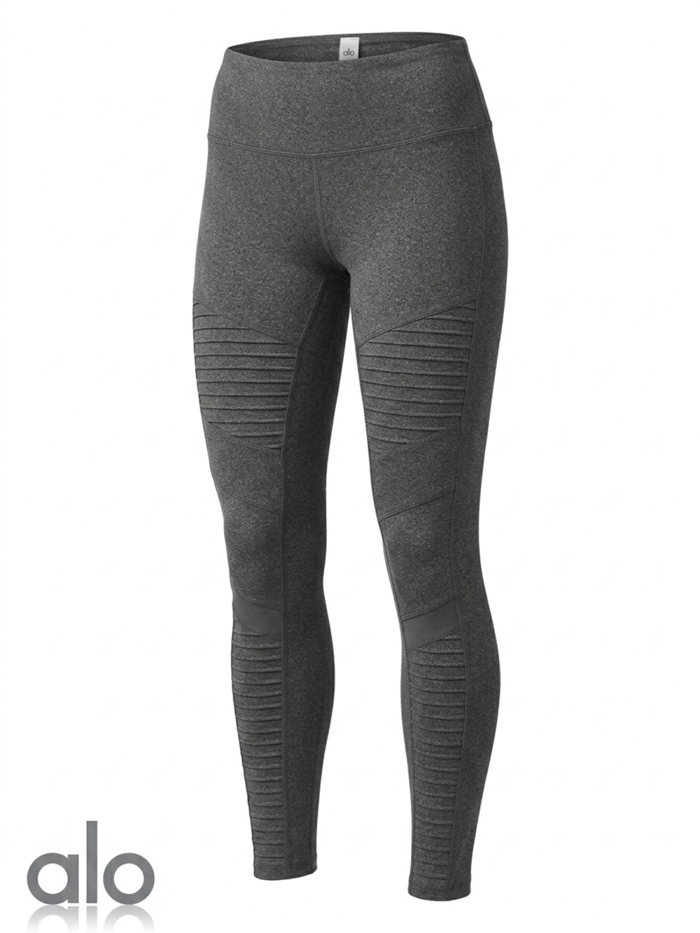 Alo Yoga Womens Medium M Gray Heather Moto Ribbed Mesh High Waist Leggings Yoga